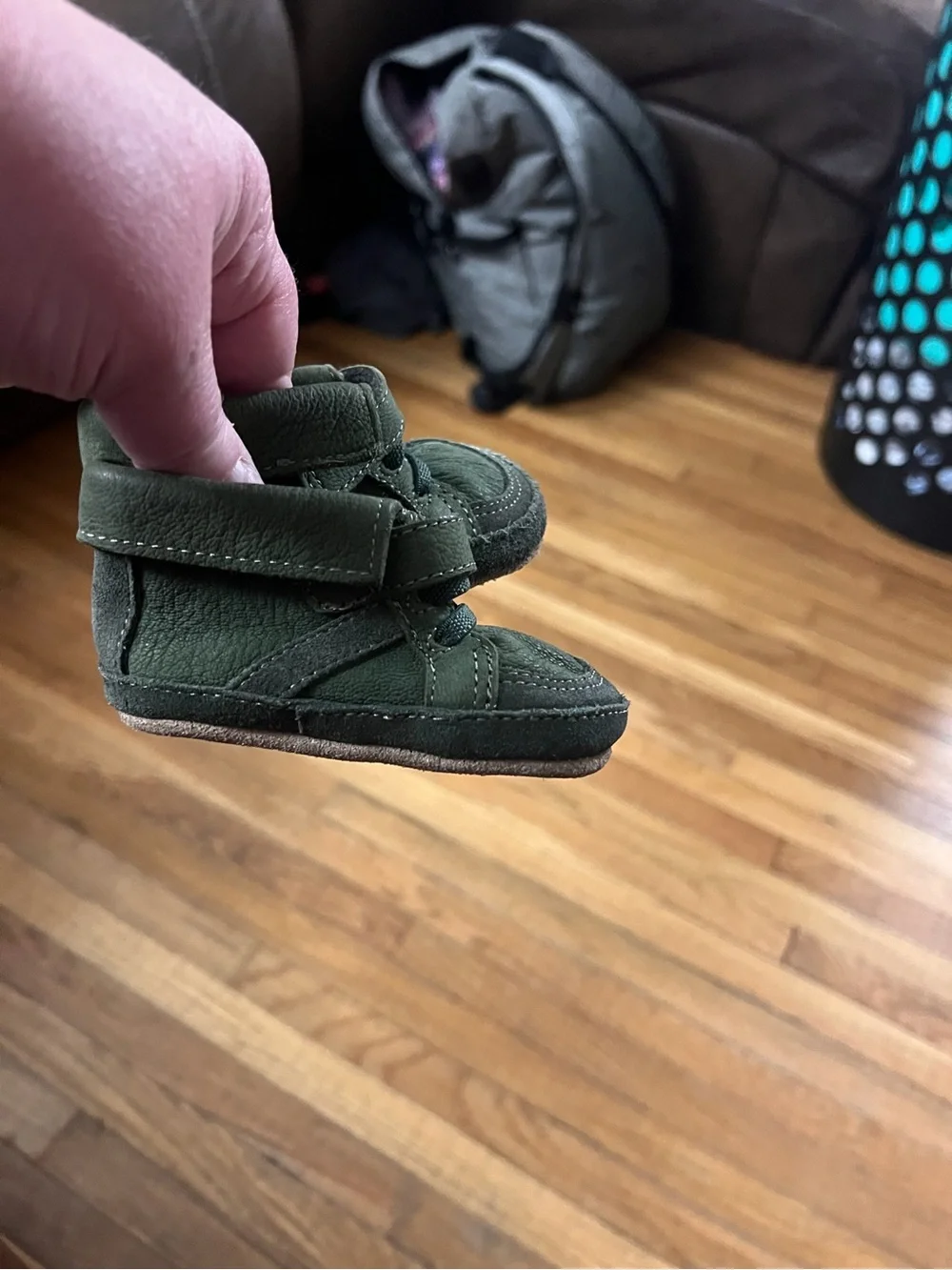 Robeez 3/6 Olive Green Leather Moccasin Shoes
